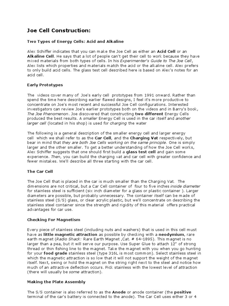 Joe Cell Construction | PDF | Stainless Steel | Pipe (Fluid Conveyance)