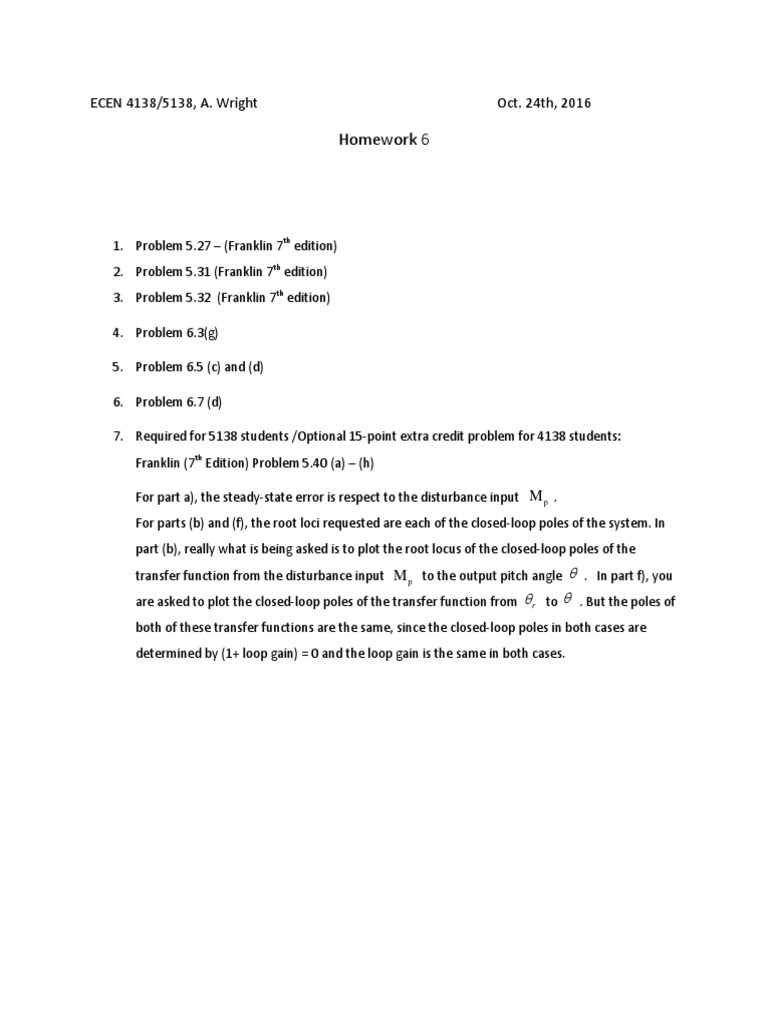Advanced Control Systems Homework | PDF | Teaching Methods & Materials ...