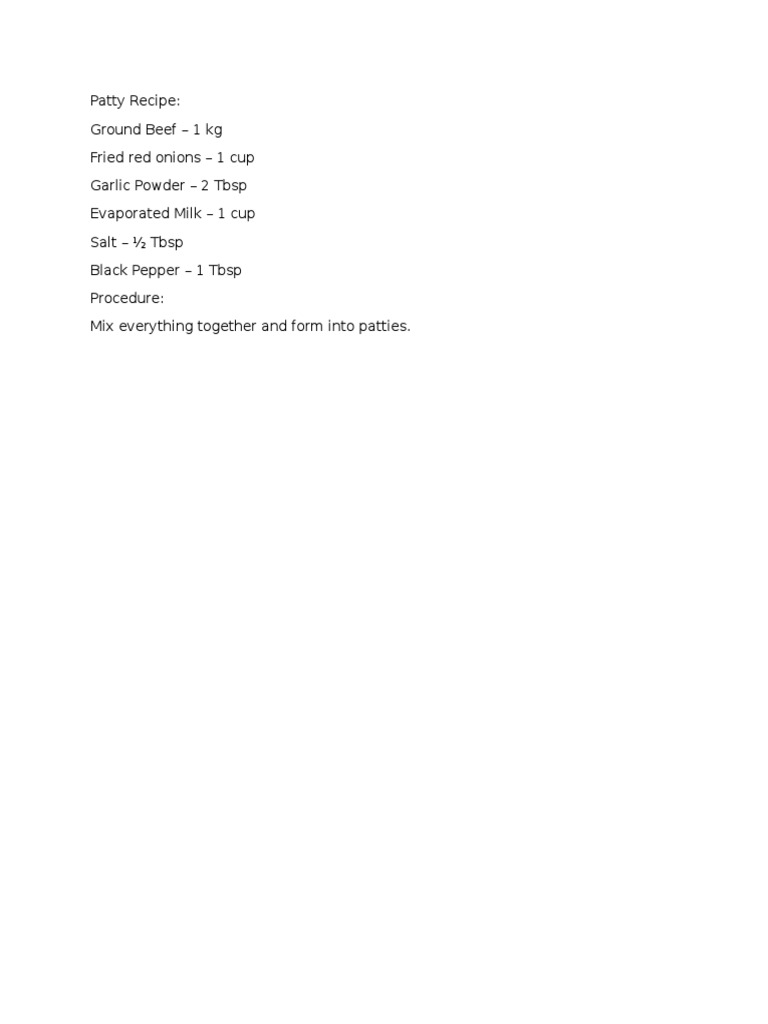 Beef Patty Recipe PDF