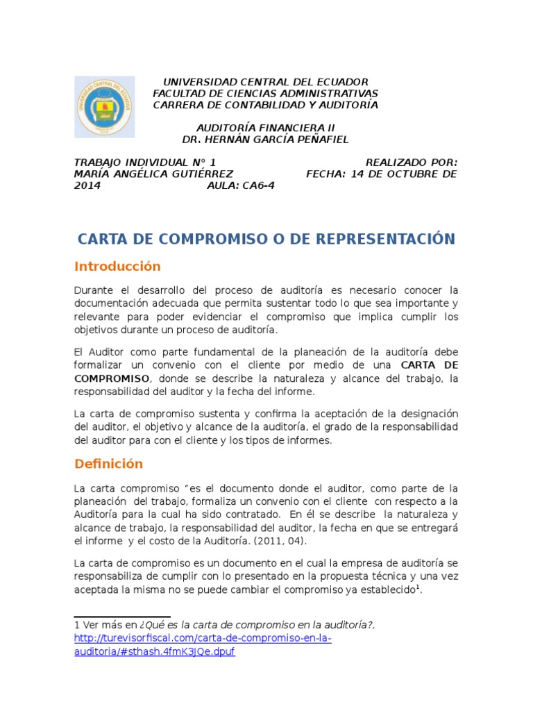 1. Carta de Representacion  Auditoría financiera  Contralor, auditor
