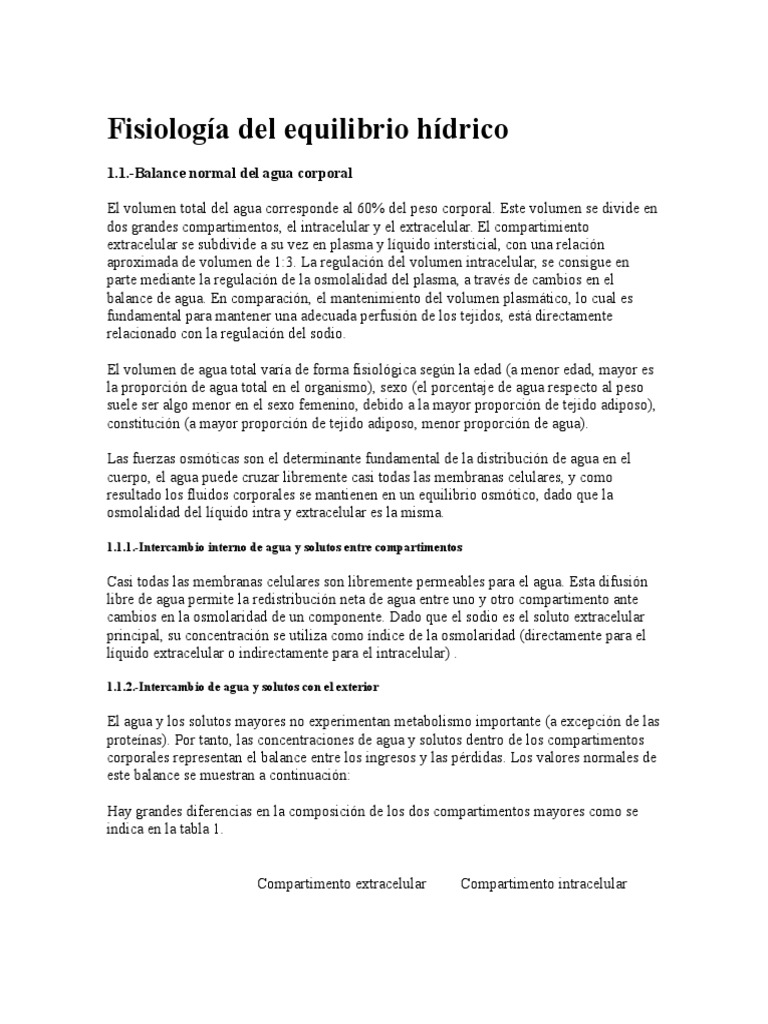 Regulación del equilibrio hídrico corporal | PDF | Sodio | Agua