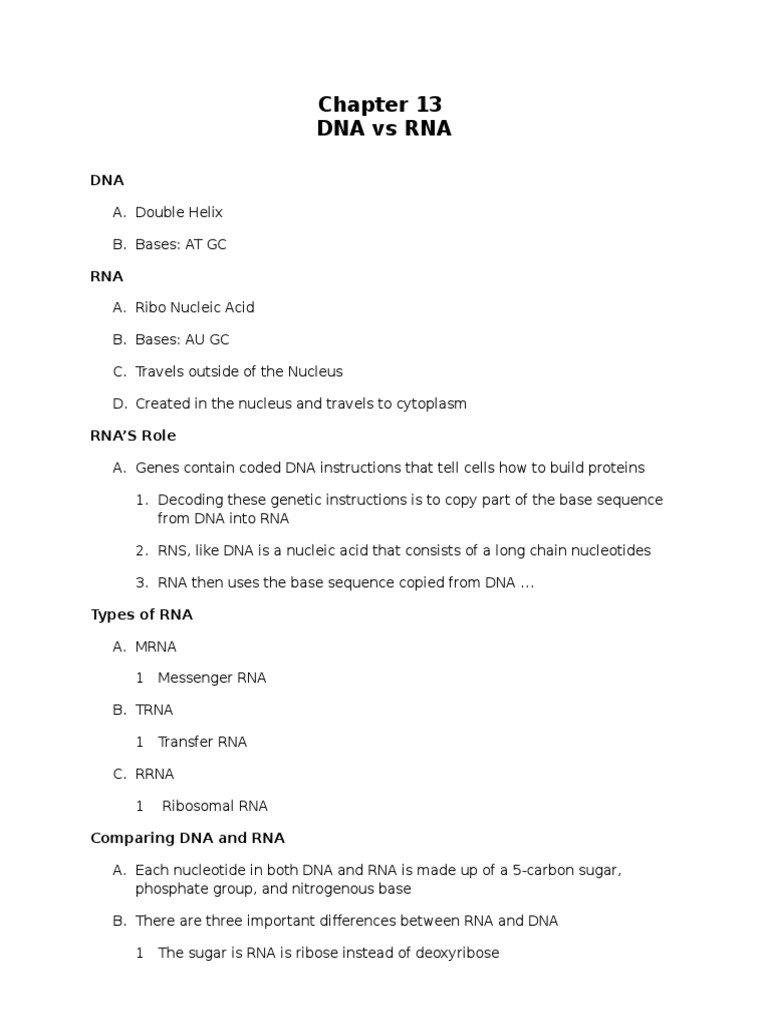 DNA vs RNA: Structure and Functions | PDF | Rna | Nucleic Acids