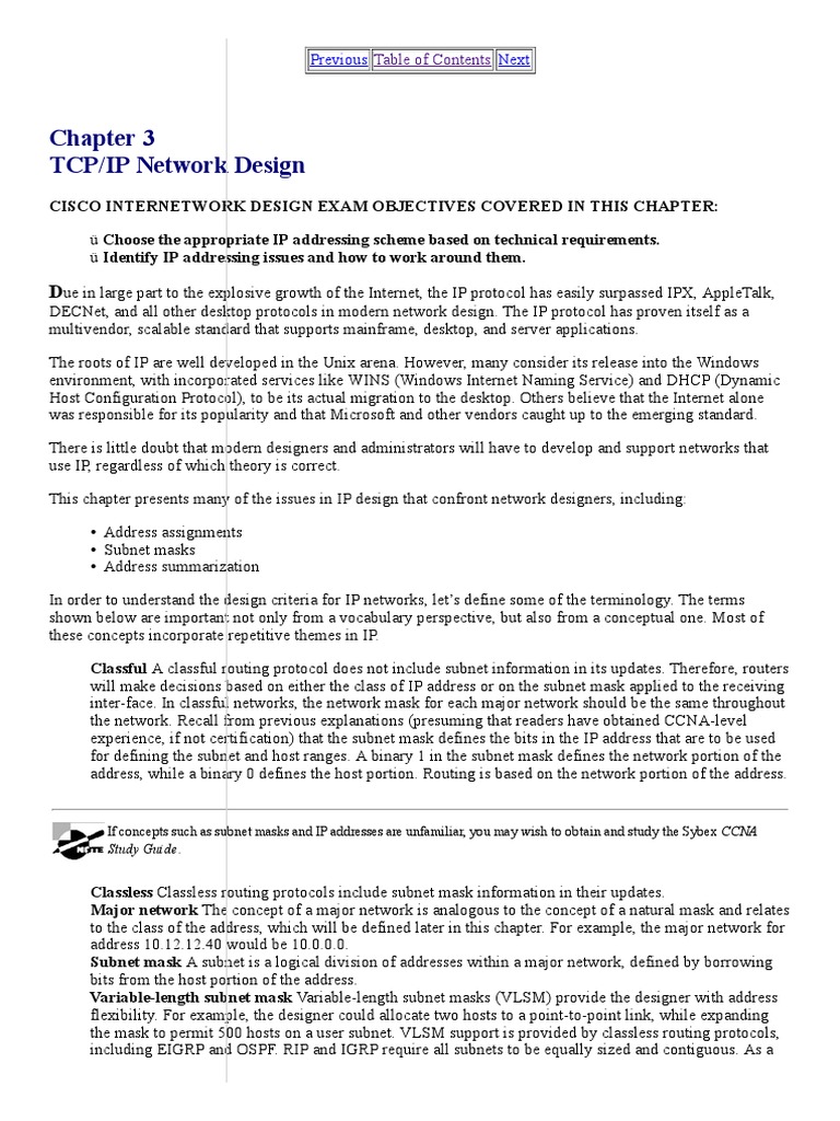 Chapter 3 TCP/IP Network Design: Previous Next | Download Free PDF | Ip ...