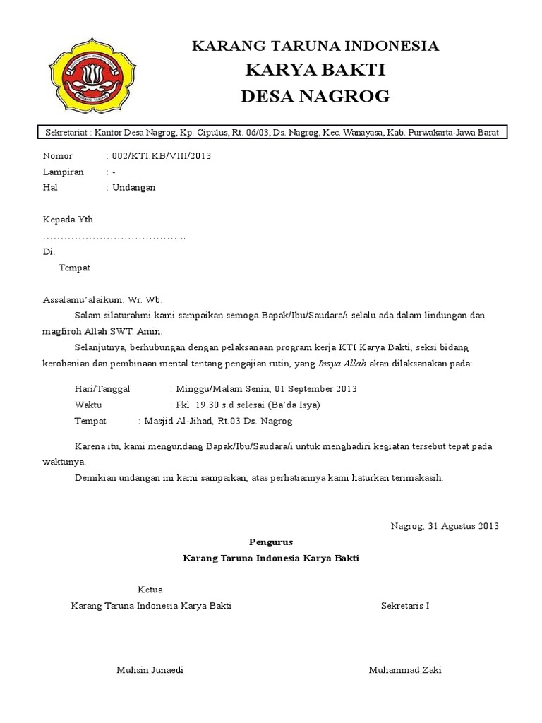 Surat Undangan Kerohanian Dan Pembinaan Mental
