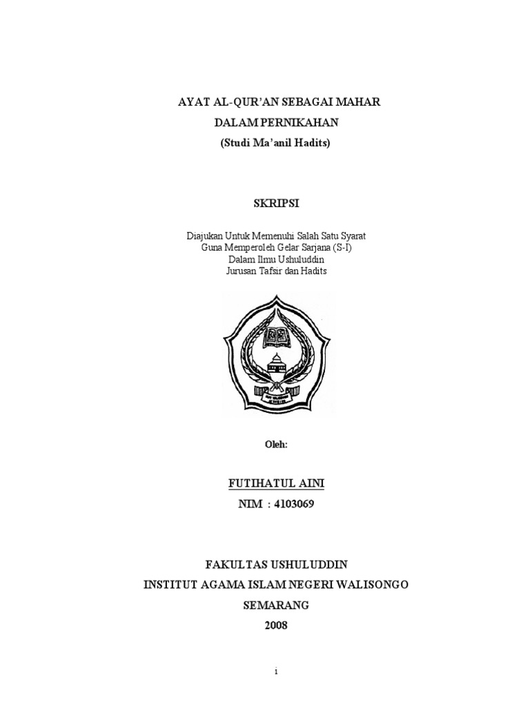 Ayat Al-Qur'an Sebagai Mahar Dalam Pernikahan (Studi Ma ...