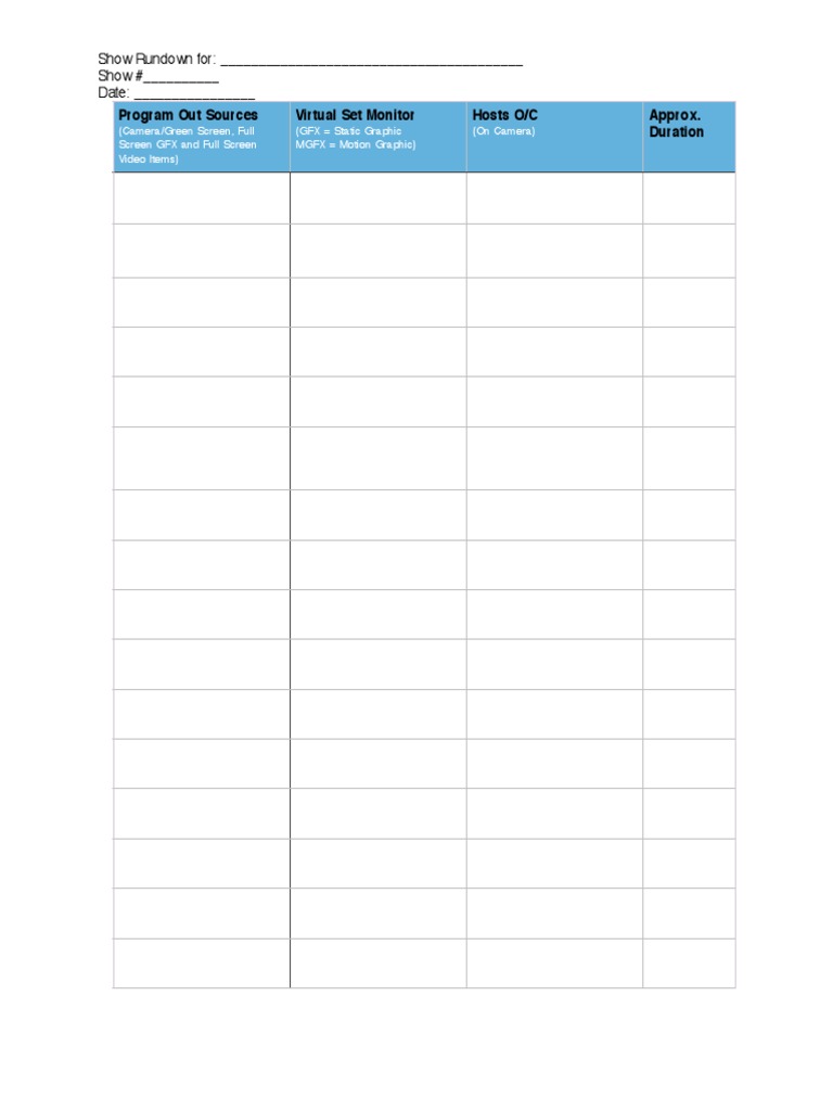 Show Rundown Template 2016 | PDF