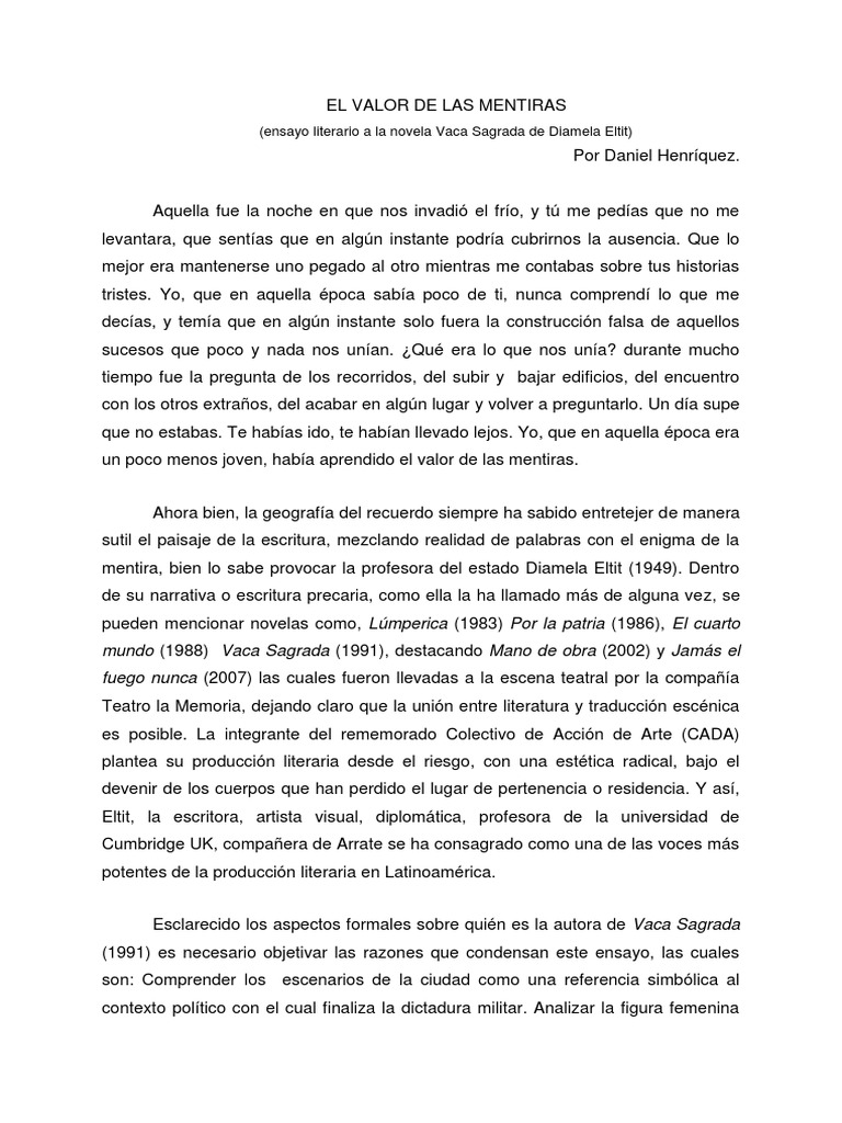 El Valor De Las Mentiras Daniel Henr quez Bravo PDF Novelas Los