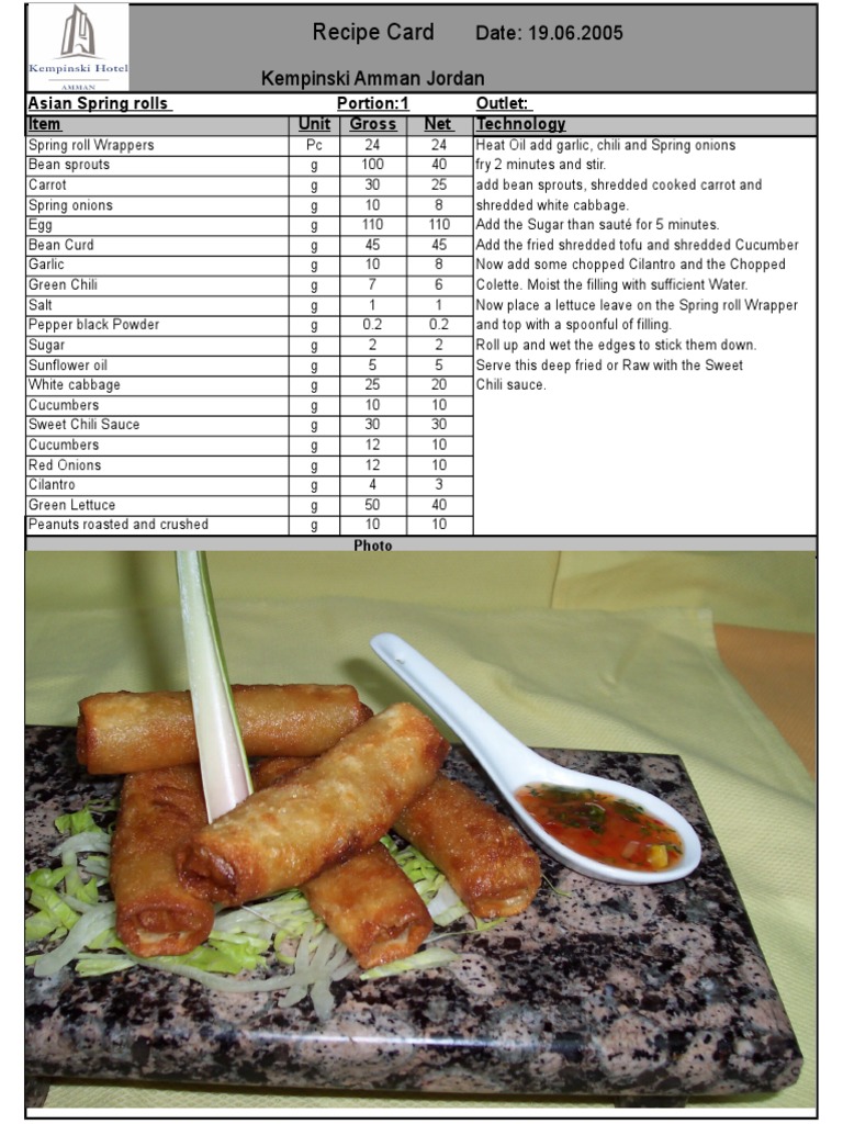 Asian Spring Rolls Recipe Card | PDF