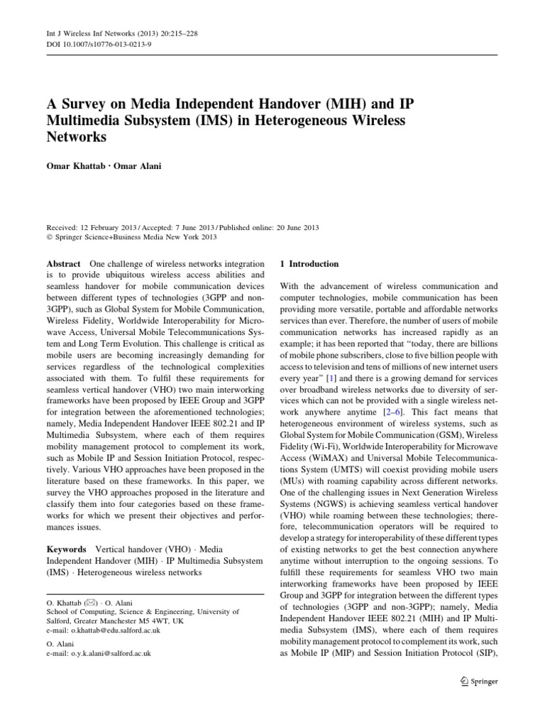 Survey on MIH and IMS for VHO in Networks | PDF | Ip Multimedia ...