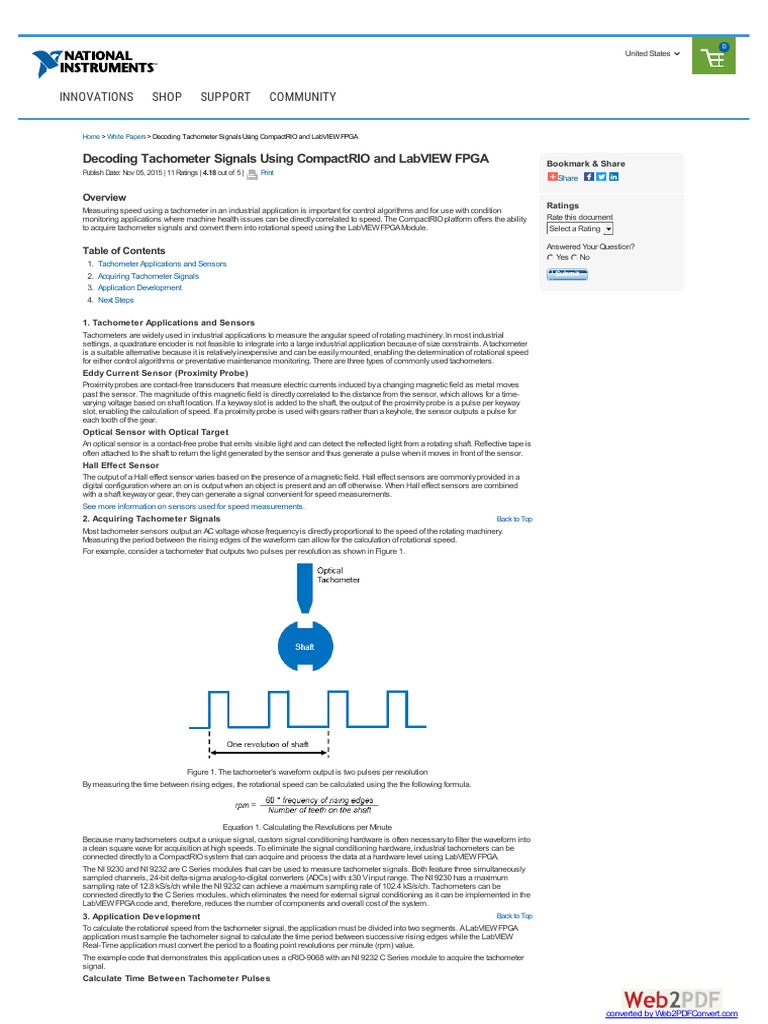 Decoding Tachometer Signals Using CompactRIO and LabVIEW FPGA PDF Sensor Analog To Digital