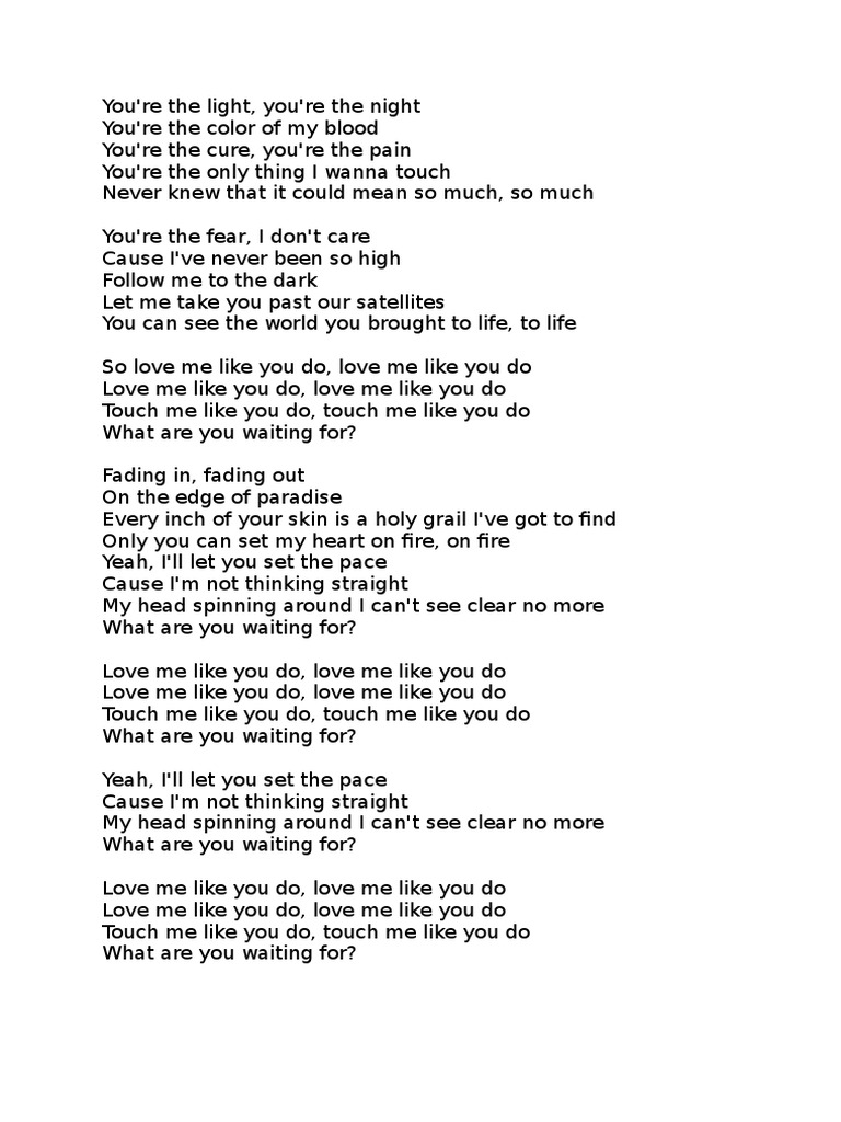 Love Me Like You Do Lyrics Pdf