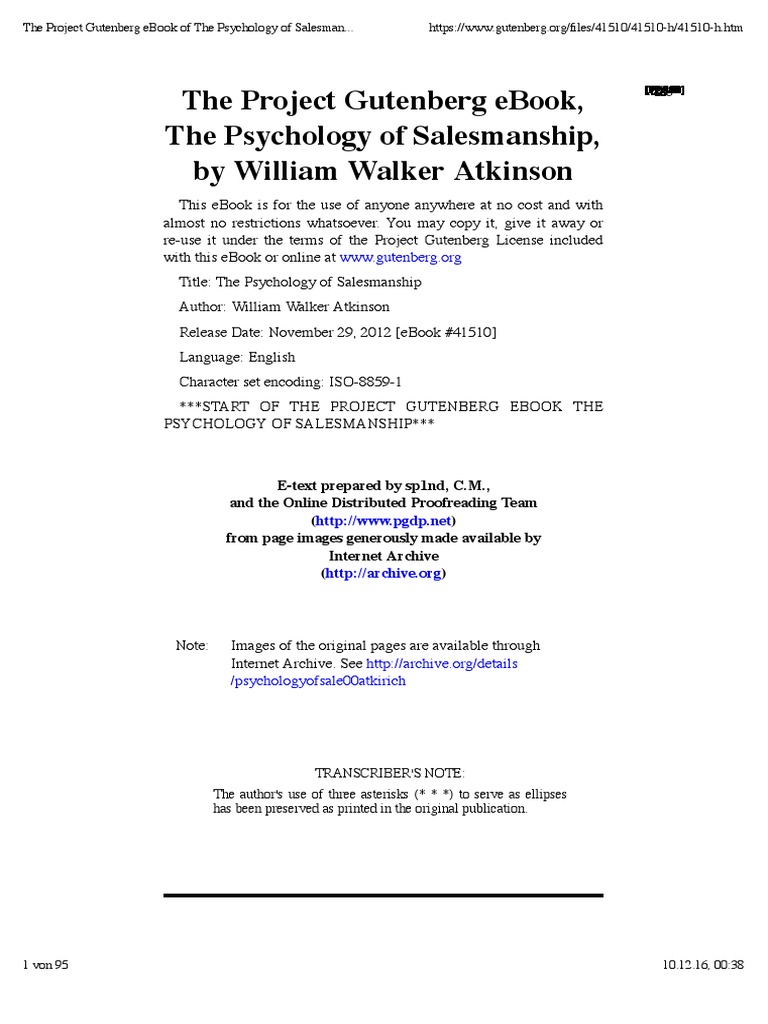 Psychology of Salesmanship eBook | PDF | Mind | Project Gutenberg