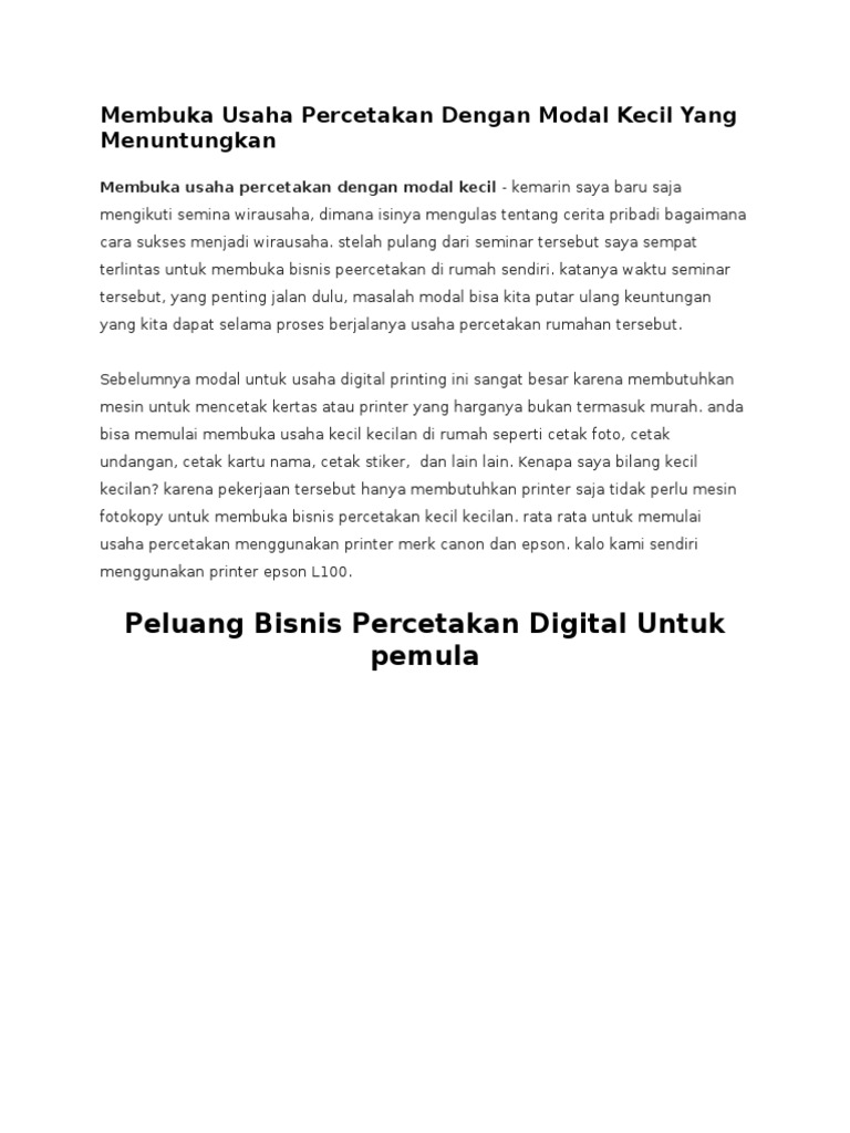 Membuka Usaha Percetakan Dengan Modal Kecil Yang