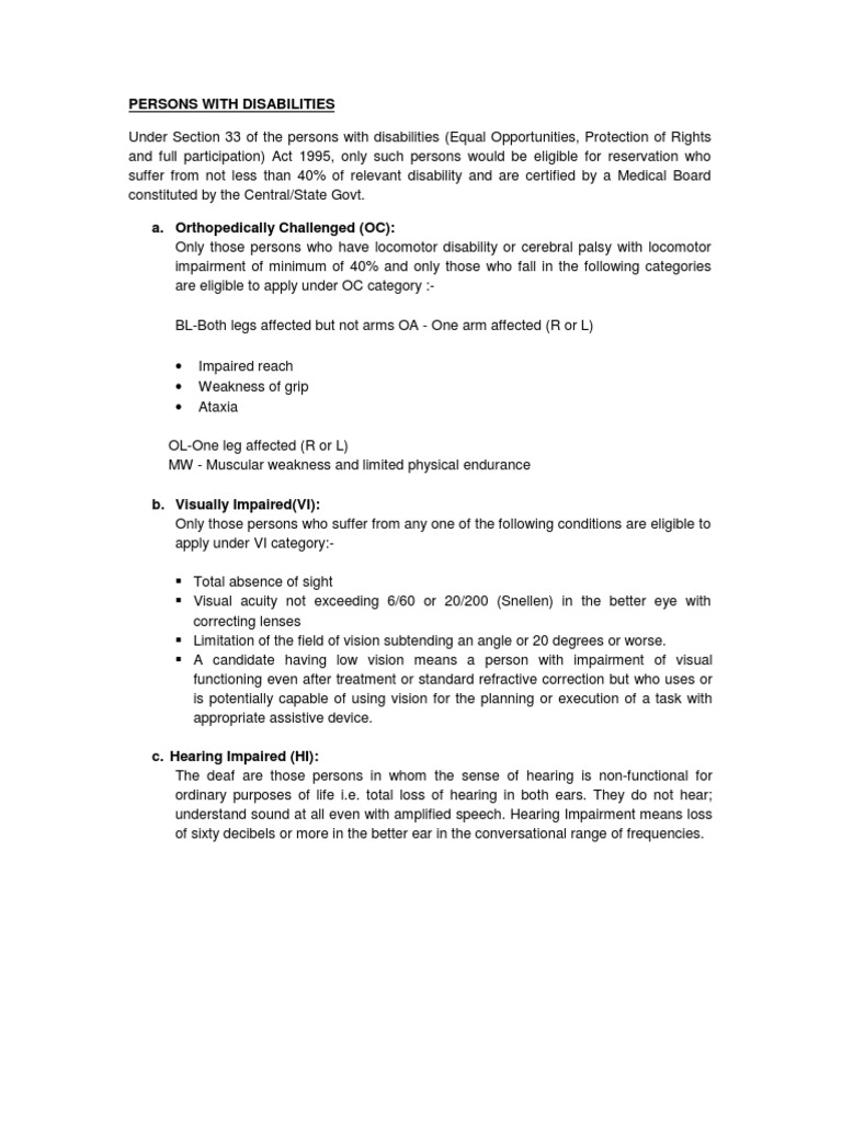 Disability Reservation Eligibility | PDF