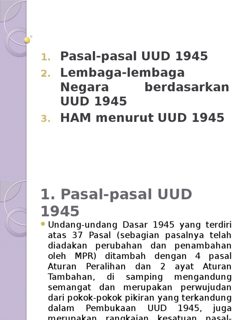 PasalPasal UUD 1945, Lembaga Negara, HAM Menurut UUD 1945 PDF Politik