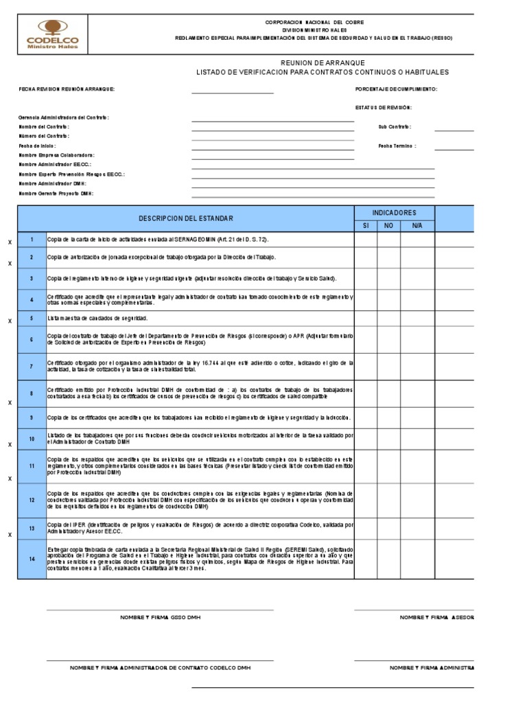 Requisitos Arranque Codelco DMH | PDF | Seguridad y salud ocupacional