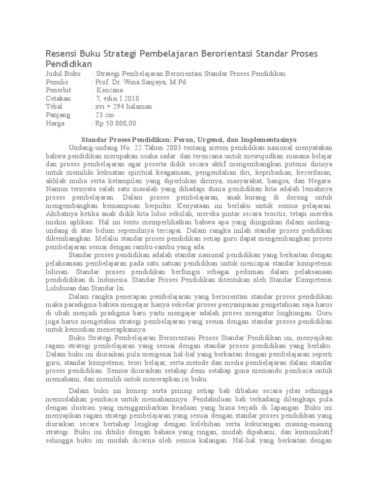 Resensi Buku Strategi Pembelajaran Berorientasi Standar  