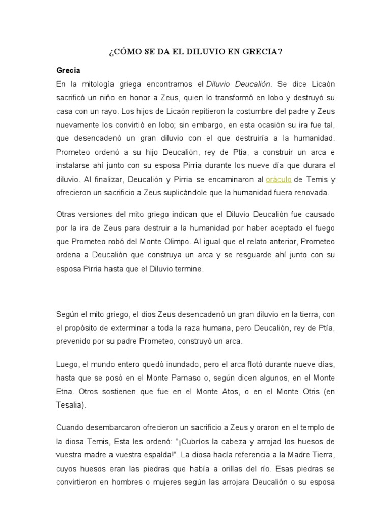 Cómo Se Da El Diluvio en Grecia | PDF | Mito de la inundación | Prometeo