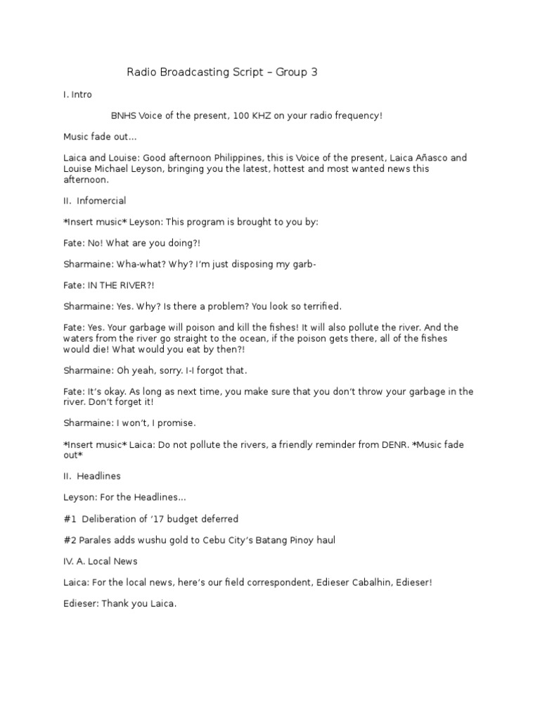 Radio Broadcasting Script | PDF | Leisure