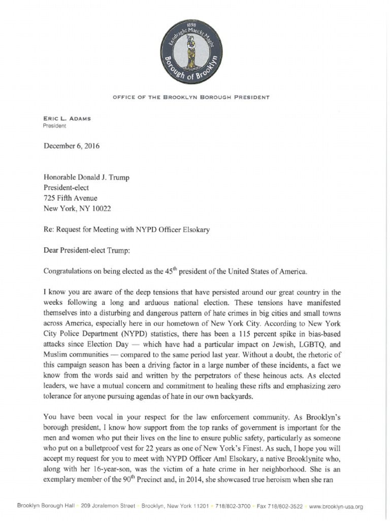 Letter To PresidentElect Donald Trump From Brooklyn Borough President