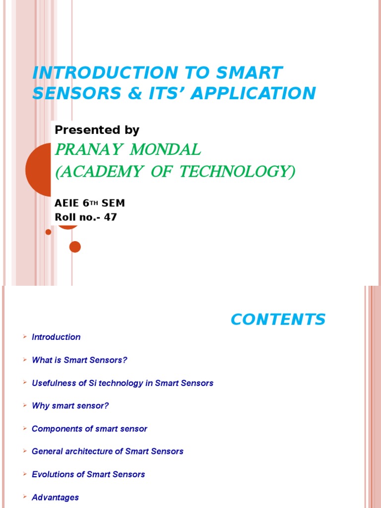 Introduction To Smart Sensors & Its' Application: Pranay Mondal ...