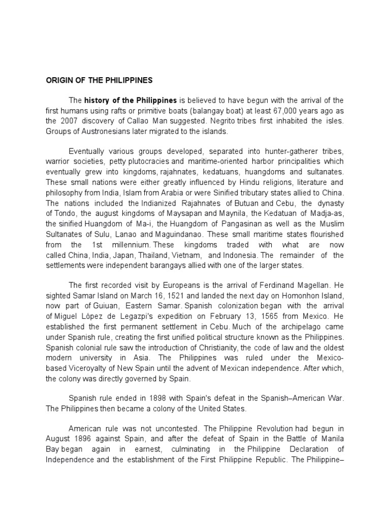 Origin of The Philippines PDF Philippines Asia