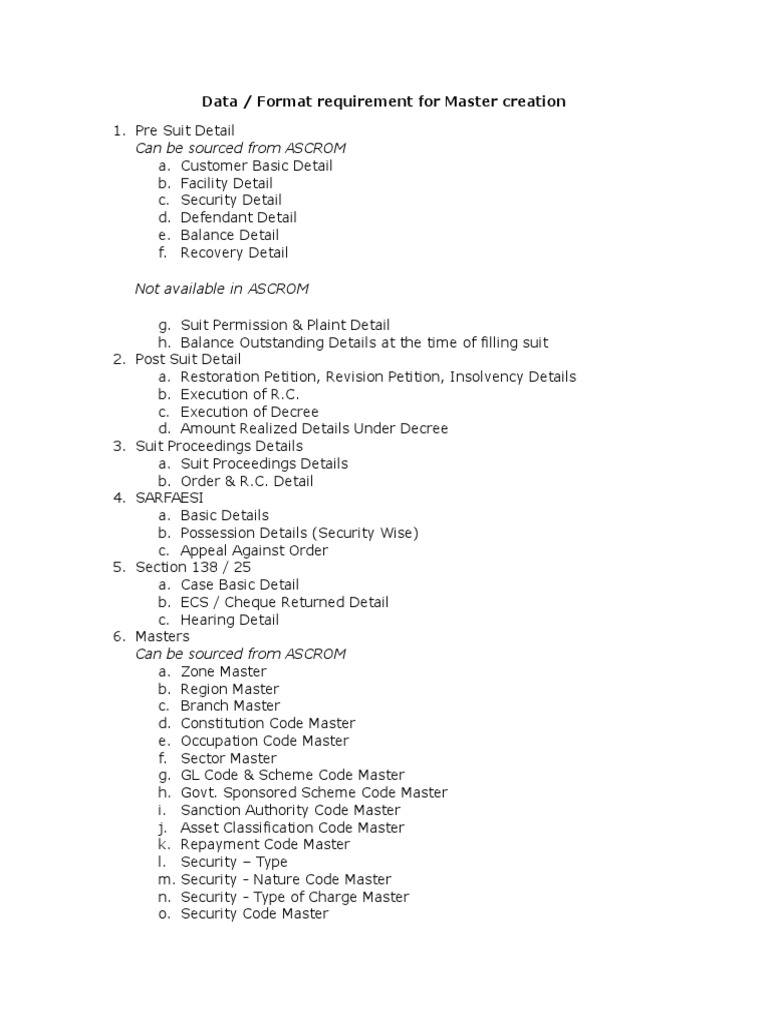 Master Creation Data Requirements | PDF | Finance & Money Management ...