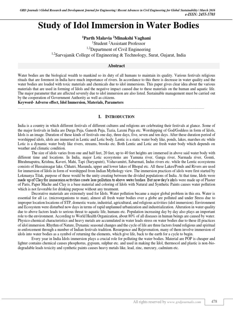 Impact of Idol Immersion on Water Quality | PDF | Lead | Water