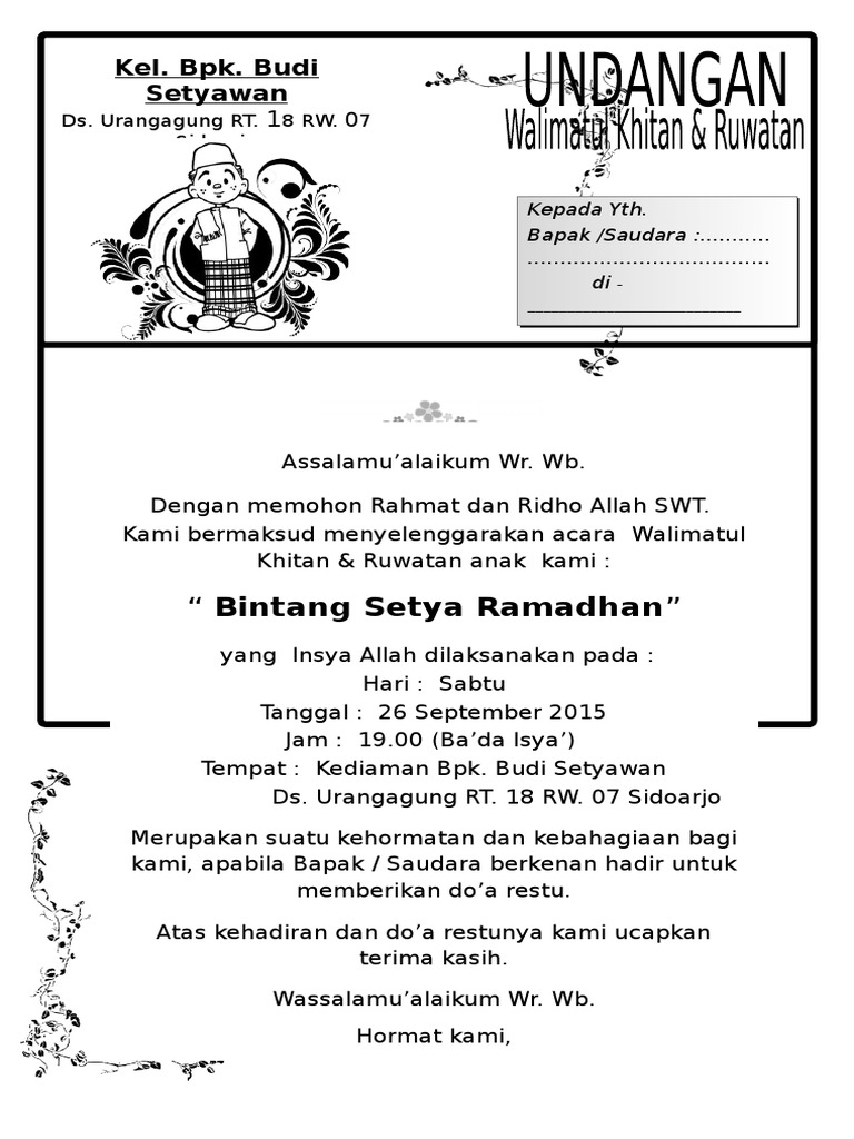 47 Contoh Undangan Tasyakuran Khitanan Gratis Terbaru