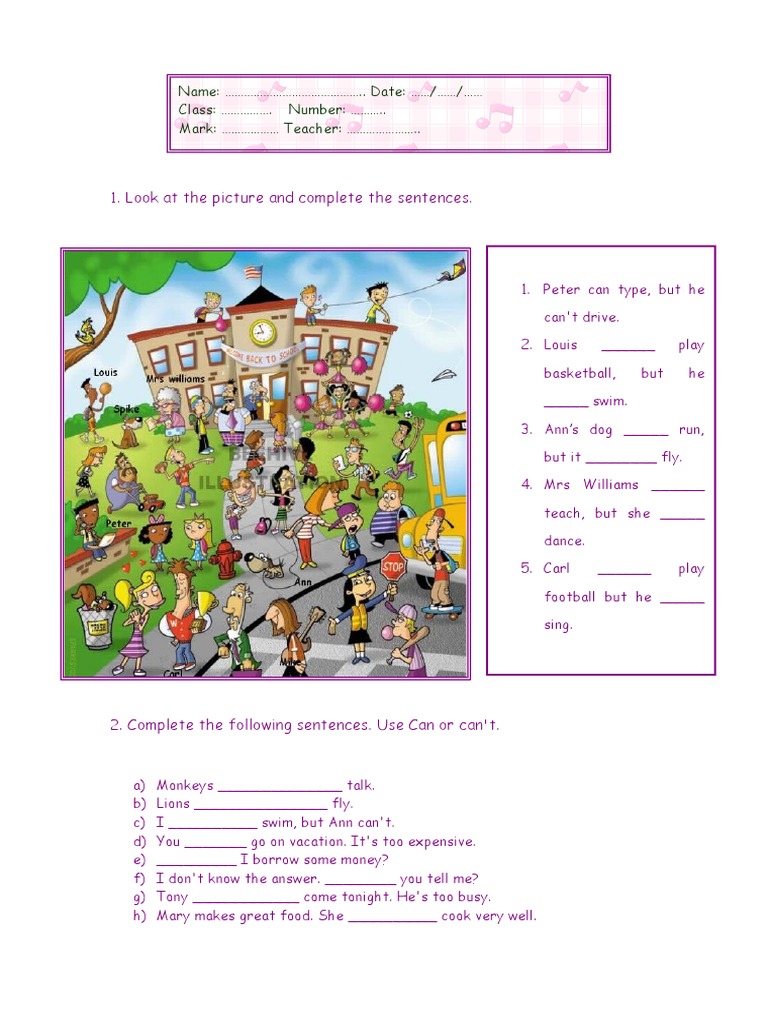 Look at The Picture and Complete The Sentences | PDF | Language Arts ...