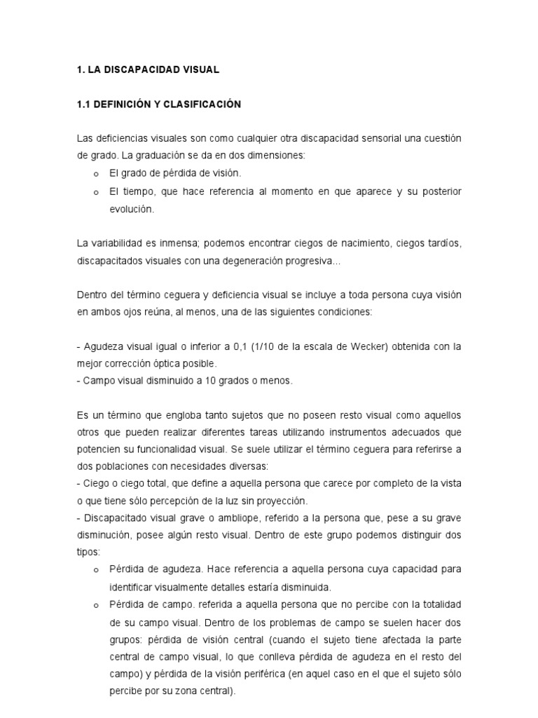 Características de la Discapacidad Visual | PDF | Percepción visual ...