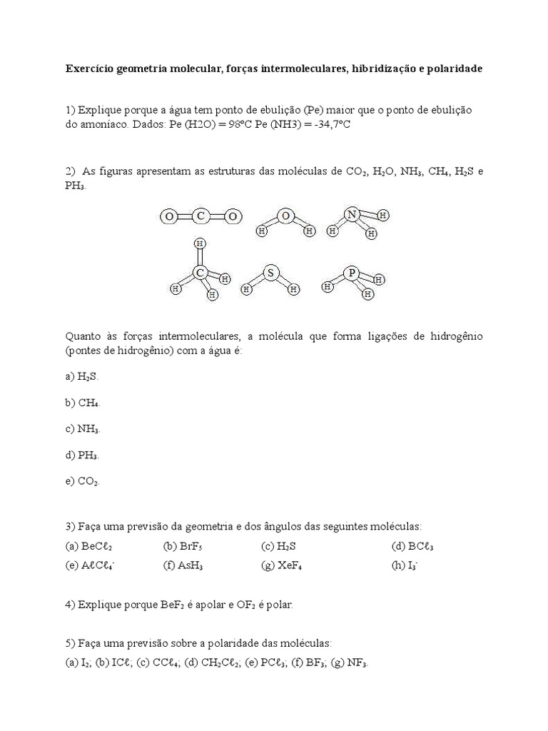 Exercícios de Geometria Molecular | PDF