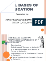 Legal Bases of Education: Presented By: Psupt Salvador E Dagoon, Jr. Dcdo/ C, Cib, Icpo