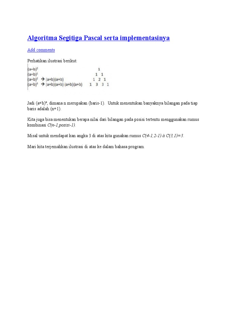 Algoritma Segitiga Pascal dan Implementasi | PDF | Sains & Matematika ...