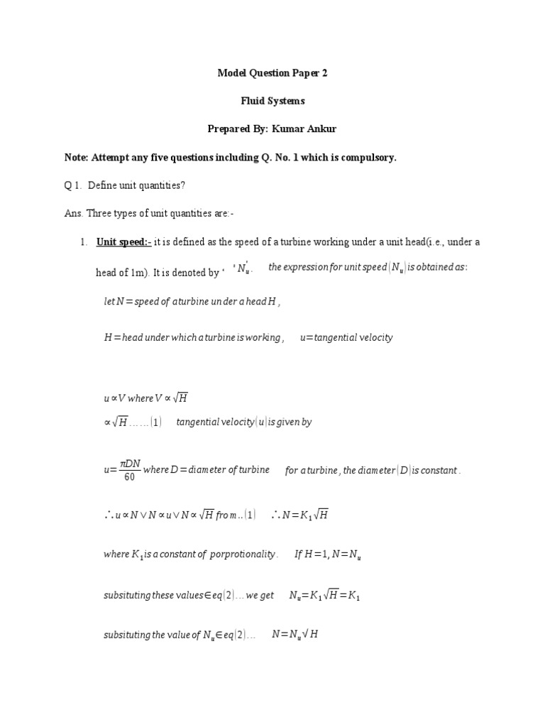 Model Question Paper 2 FM | PDF | Turbine | Pump