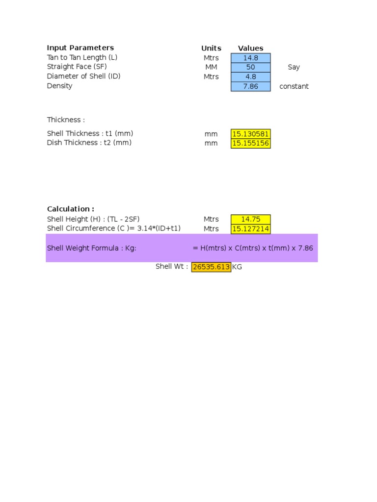 Shell and Dish Thickness Calculations | PDF | Sphere | Shell (Projectile)