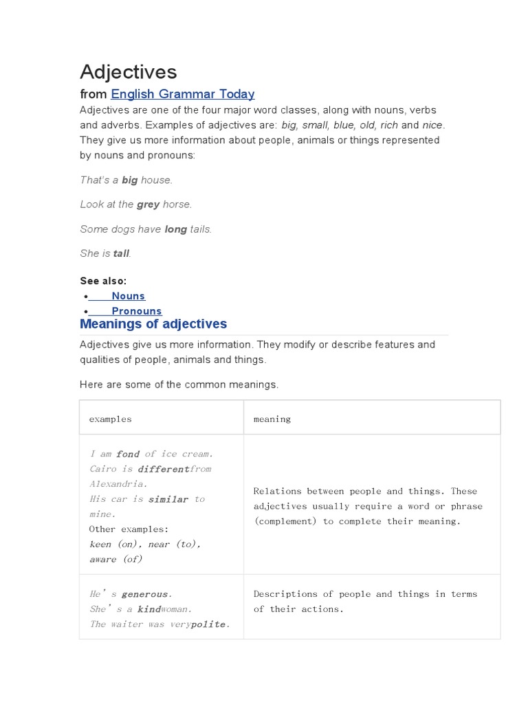 Adjectives: English Grammar Today | PDF | Adjective | Semantic Units
