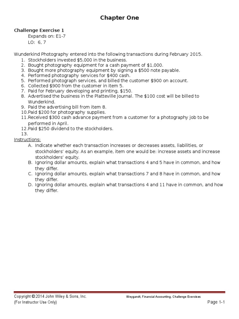 Chapter One: Challenge Exercise 1 | PDF | Expense | Financial Accounting