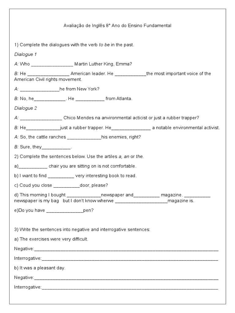 Avaliação de Inglês 8 Ano | PDF | Brazil