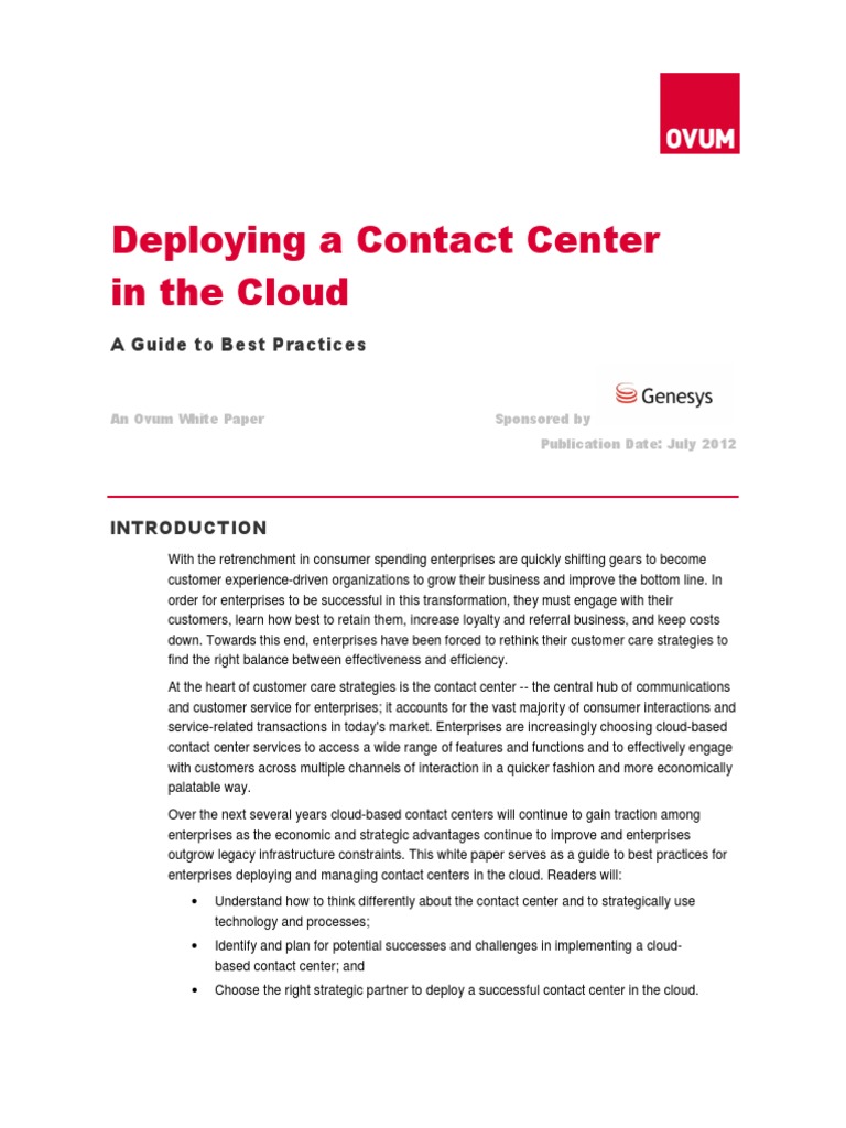 Best Practices for Cloud Contact Centers | PDF | Call Centre | Payment ...
