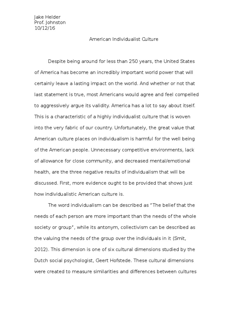 Impact of American Individualism | PDF | Individualism | Collectivism