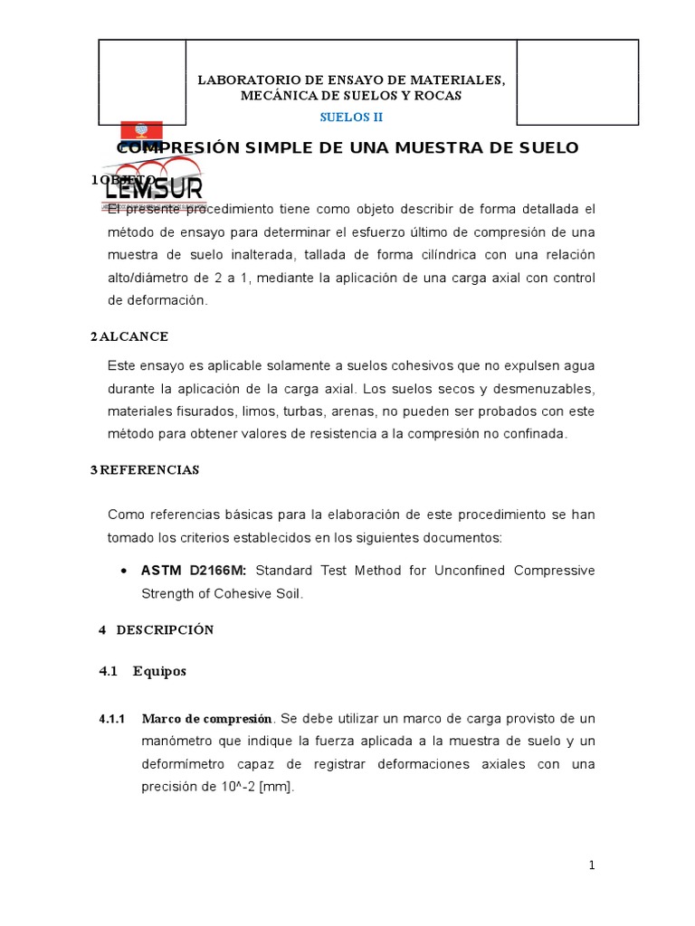 Ensayo de Compresión Simple en Suelos | PDF | Mecánica de suelos ...