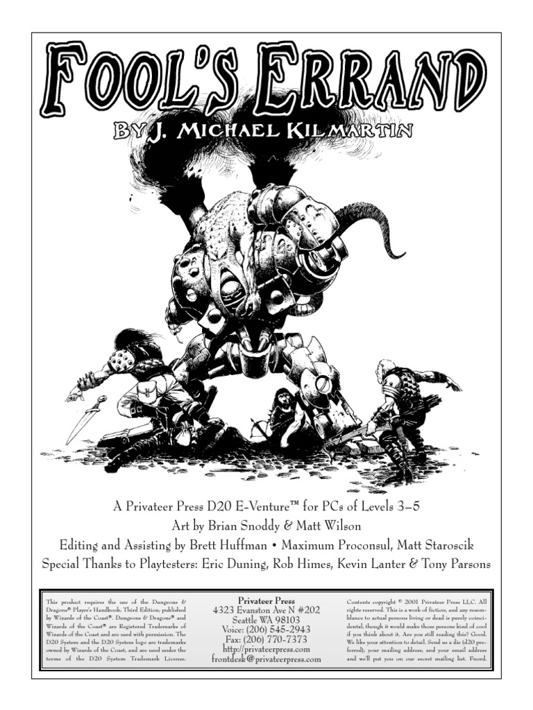 Iron Kingdoms Adventure Fool's Errand (LVL 35) PDF PDF D20
