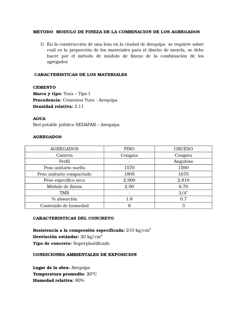Metodo Modulo de Fineza de La Combinacion de Los Agregados 2 | PDF ...