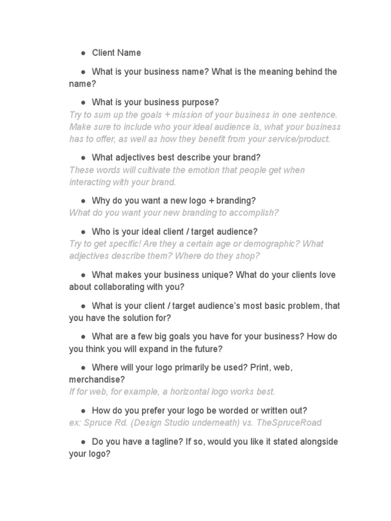 Brand Discovery Questionnaire PDF Logos Brand