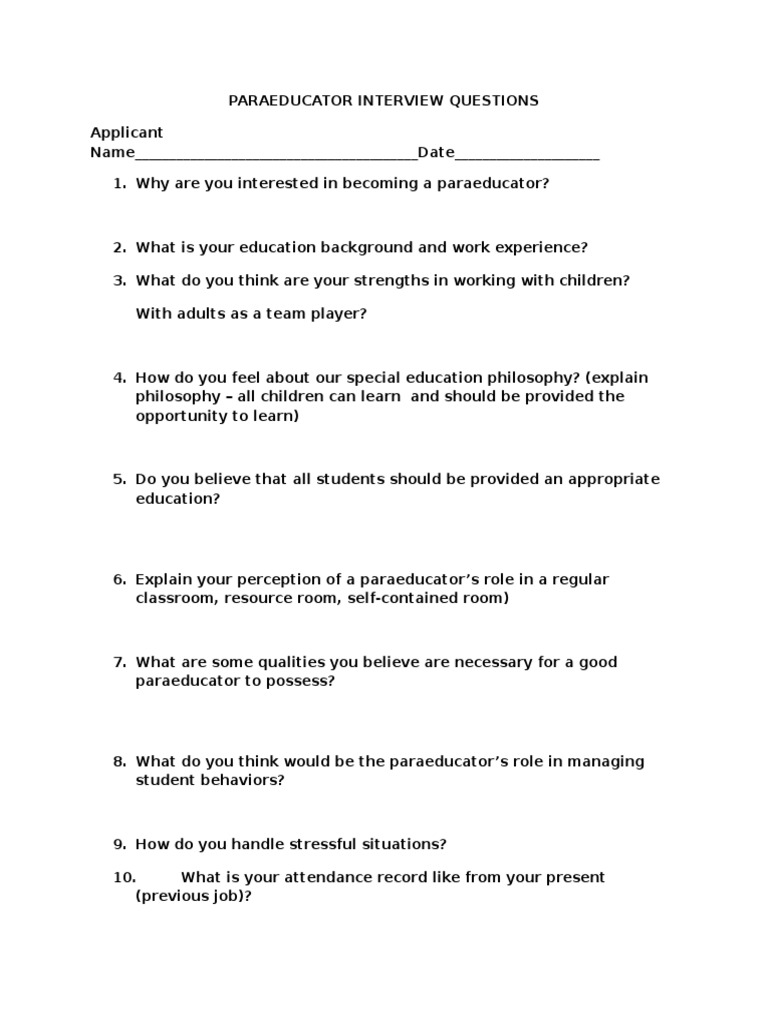 Paraprofessional Interview Questions Guide | PDF | Special Education ...