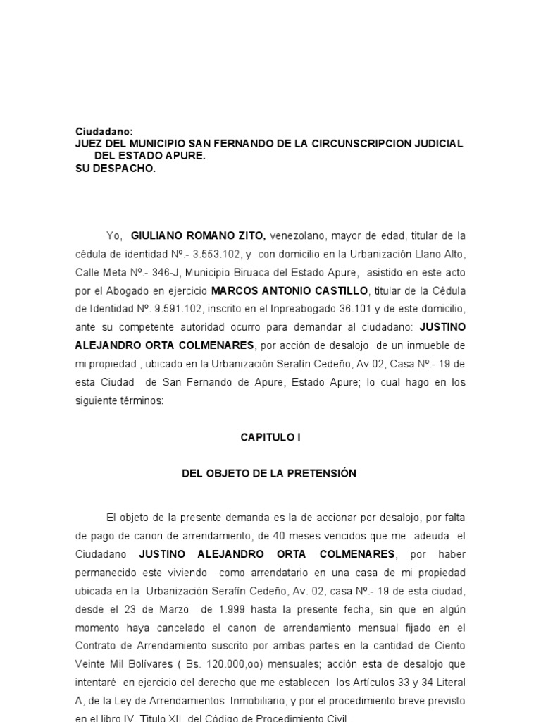 Demanda de Desalojo  PDF  Alquiler  Gobierno