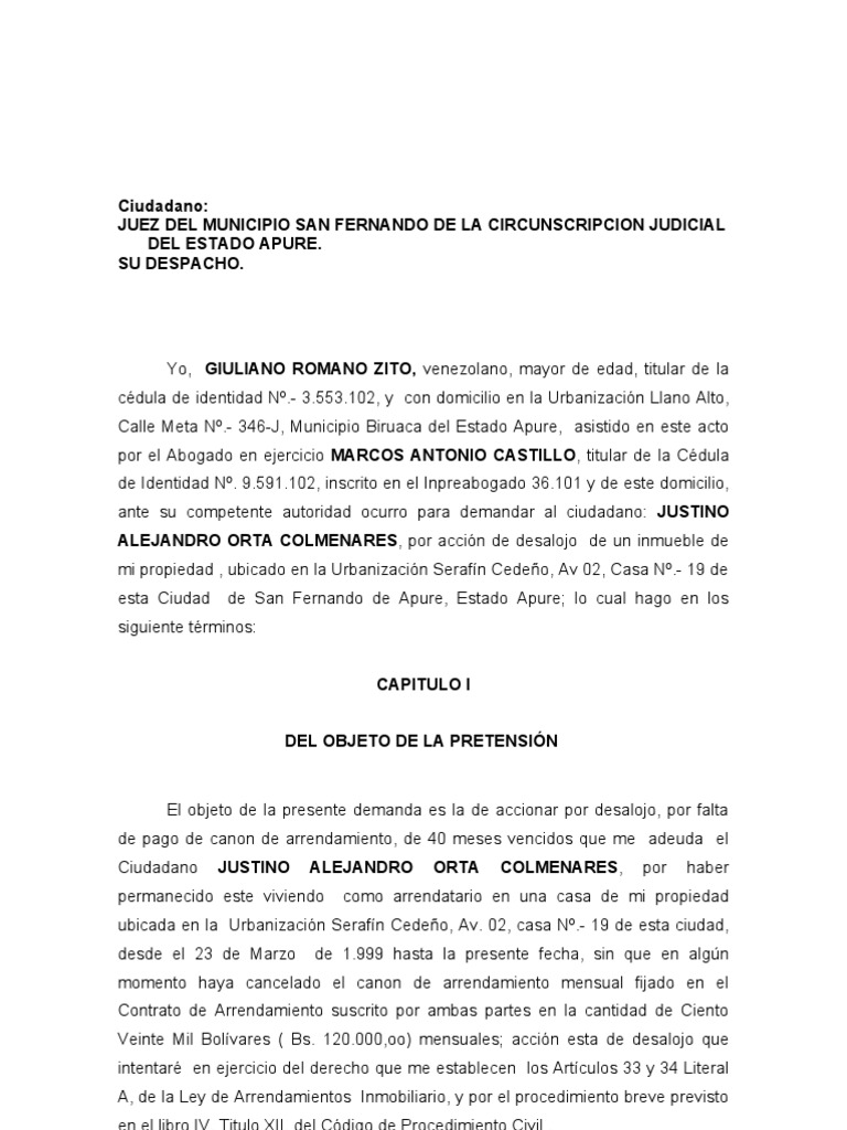 Demanda De Desalojo Pdf Alquiler Gobierno