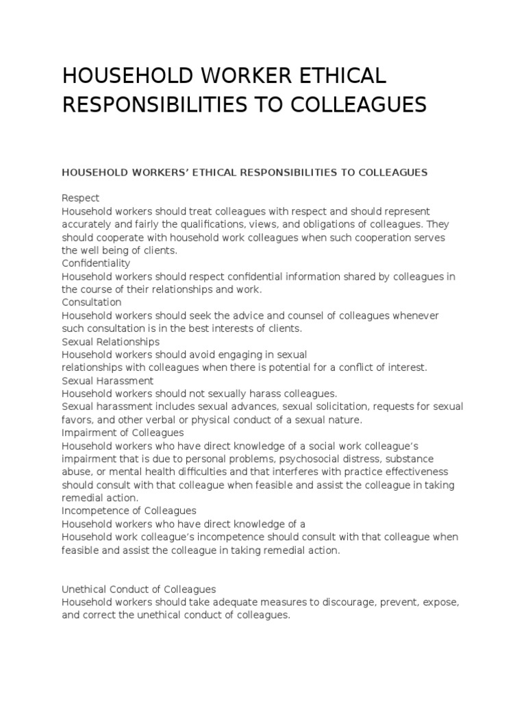 Household Workers' Ethical Responsibilities To Colleagues PDF