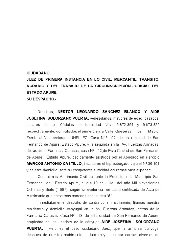 Divorcio 185-A Sin Hijos Ni Bienes